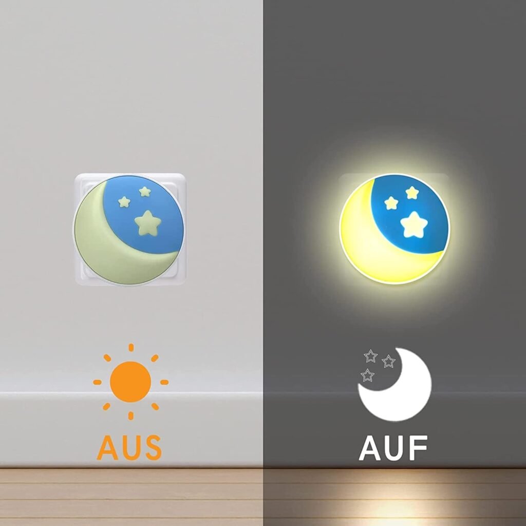 Nachtlampje voor kinderen met maanmotief en schemersensor – sterrenhemelverlichting voor in het stopcontact