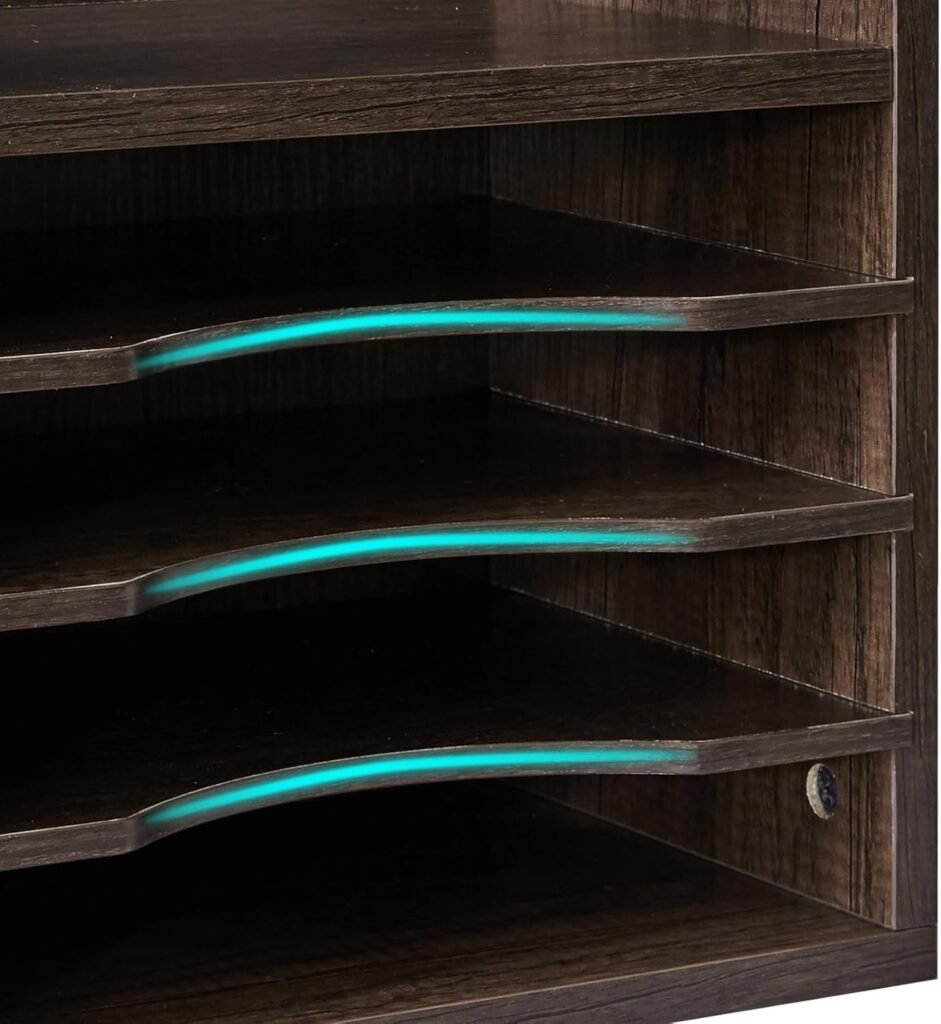 Houten bureau organizer met verwijderbare planken voor A4 documenten en boeken, grijs, 34 x 23 x 31,5 cm