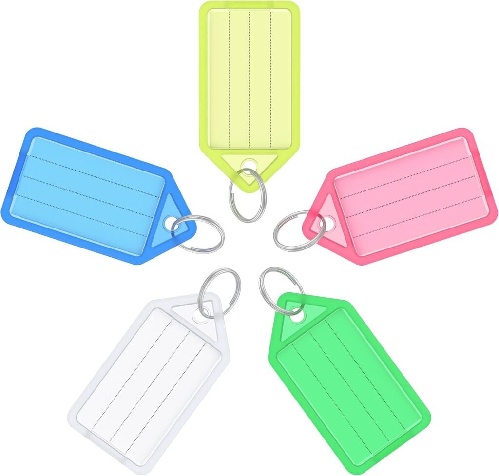 Sleutellabels Set van 20 - Sleutelhangers met Papieren Labels - Transparante Hoesjes - Sleutel Identificatie en Organisatie