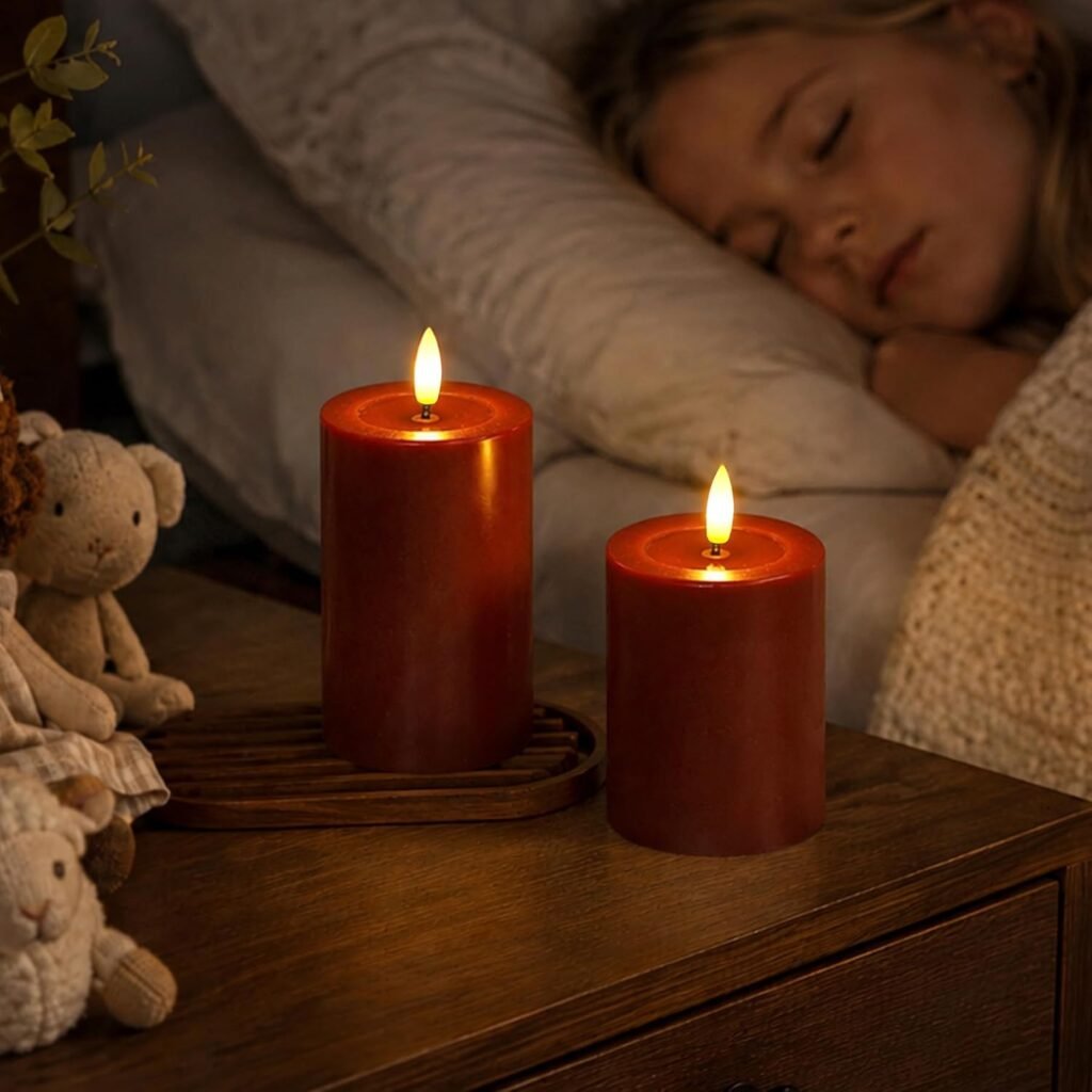 Rode LED kaarsen set met timer en afstandsbediening, set van 3 met realistische flikkerende vlam