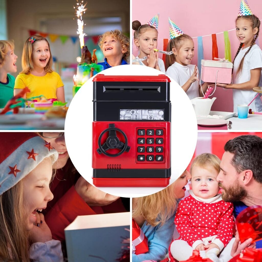 Elektronische spaarpot voor kinderen met wachtwoord – rode mini geldkluis