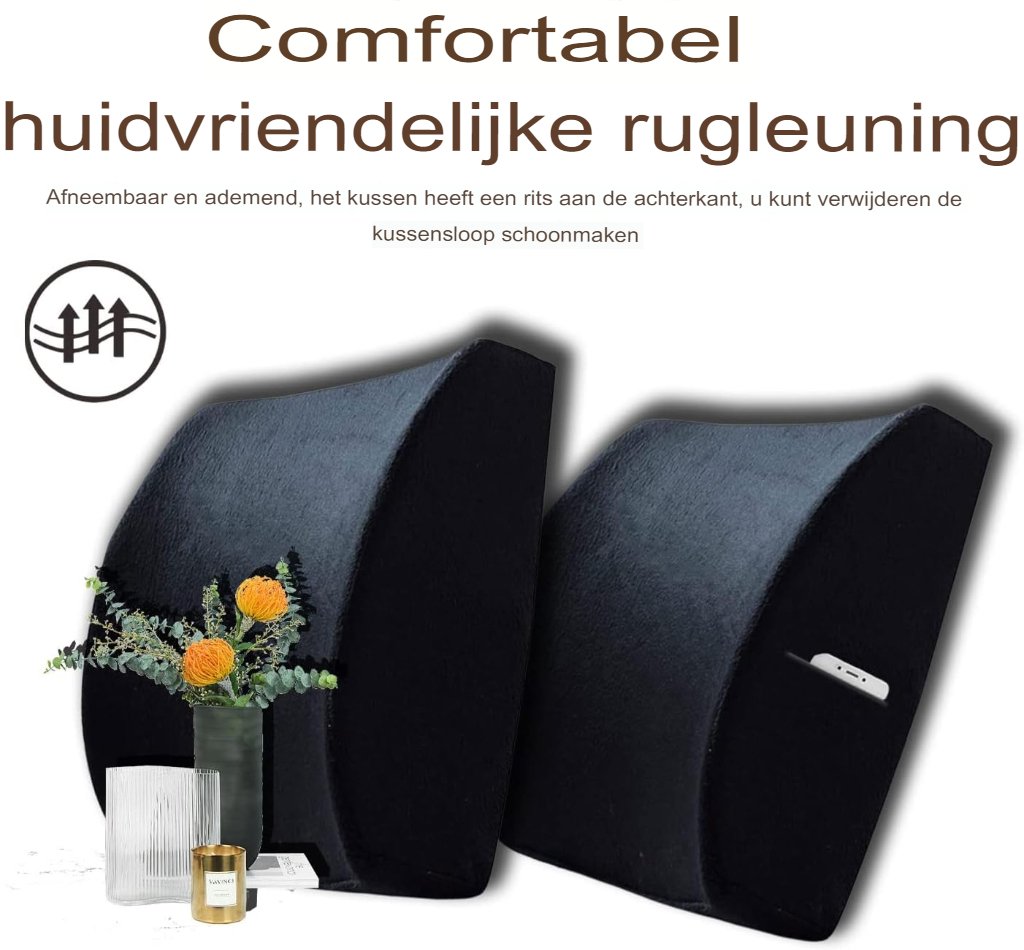 Ergonomisch grijs rugkussen met verstelbare bevestigingsriem en ademende stof