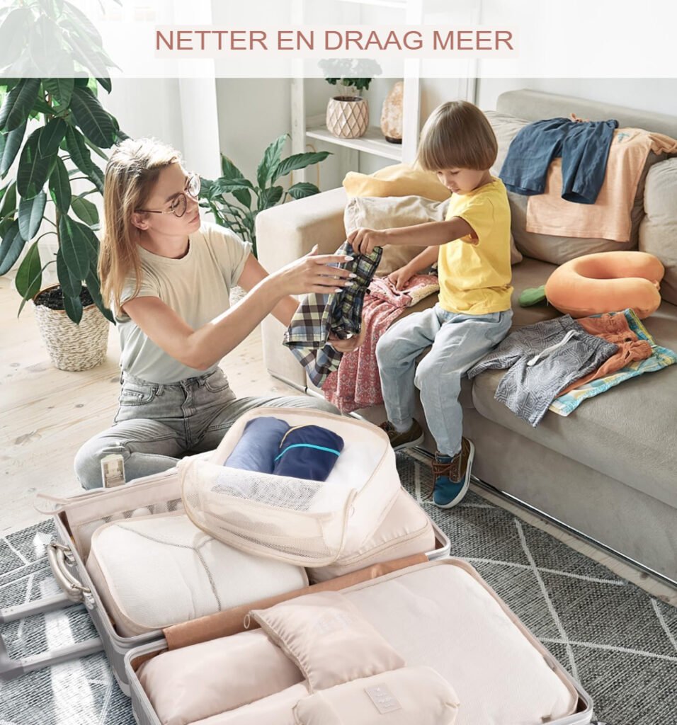 Koffer organizer set 9-delig met reisbagage opbergzakken in beige