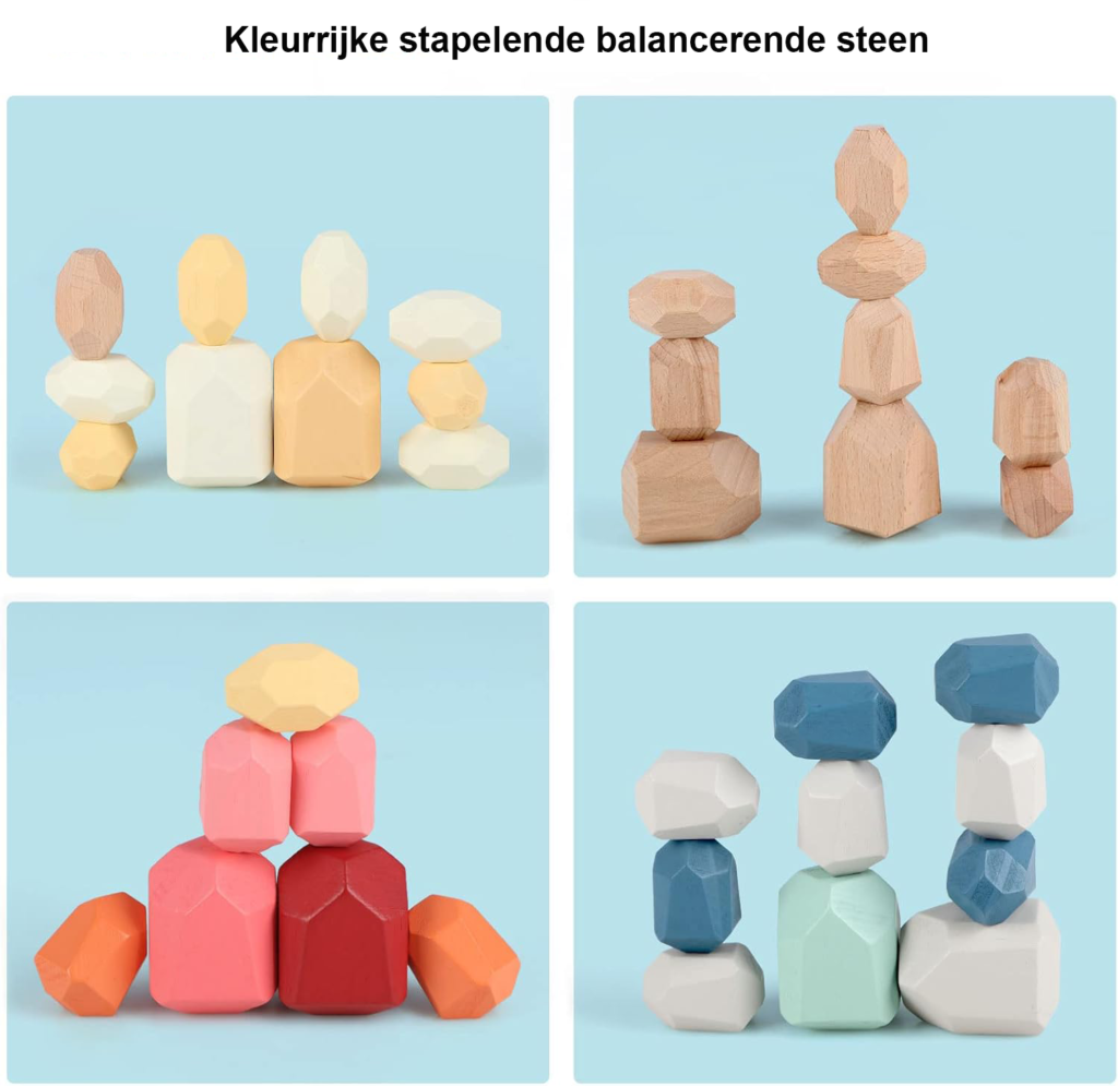 Kleurrijke houten stapelstenen set 36 stuks voor kinderen vanaf 3 jaar, educatief speelgoed voor balans, motoriek en creativiteit