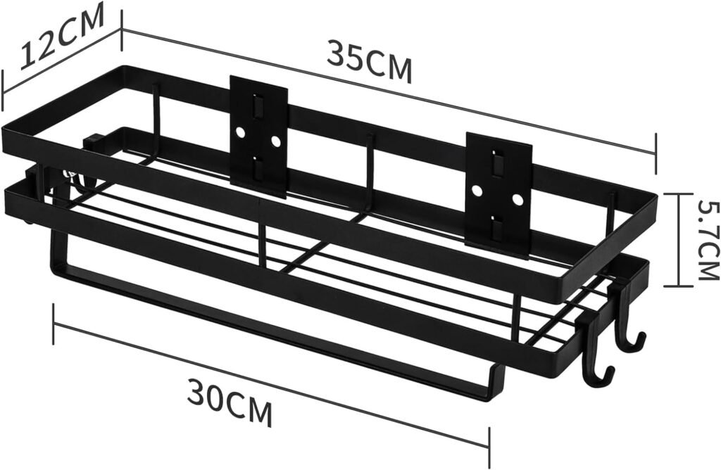 Kruidenrek set van 2 met keukenrolhouder en 4 haken, zwart 35 cm