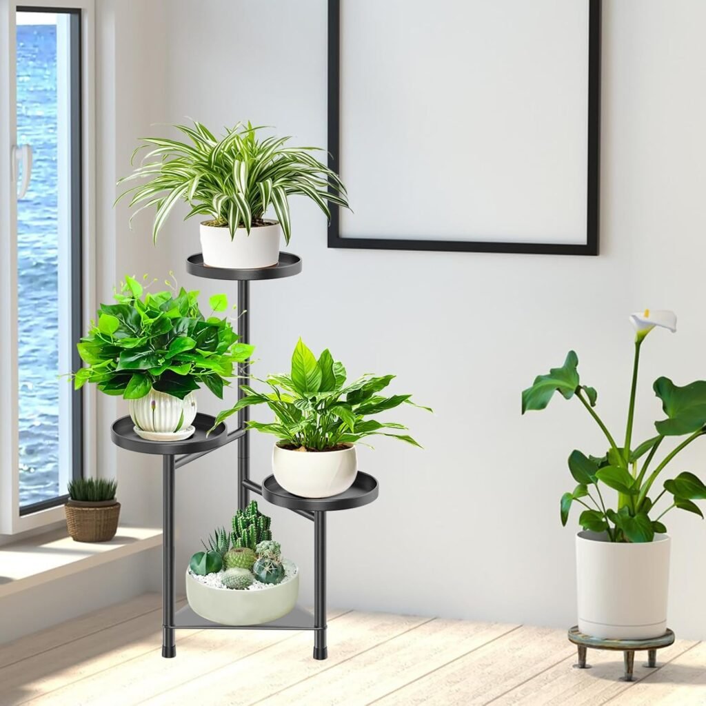 Metalen plantenstandaard met 4 niveaus voor bloempotten, geschikt voor binnen en buiten in tuin, balkon of woonkamer