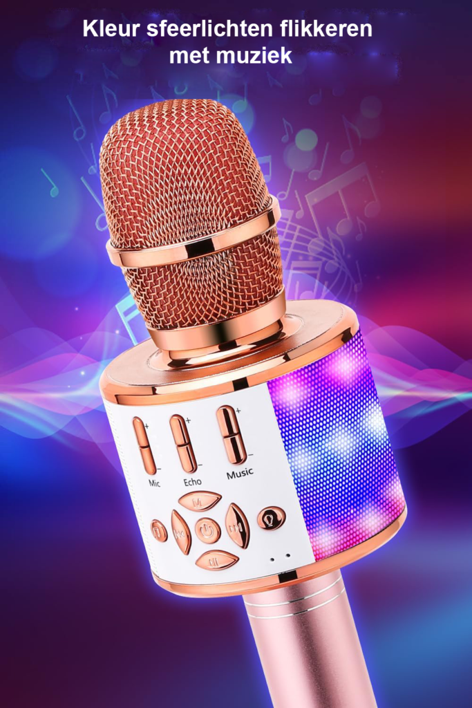 Bluetooth karaoke microfoon met LED-verlichting en ingebouwde speakers voor smartphones en tablets