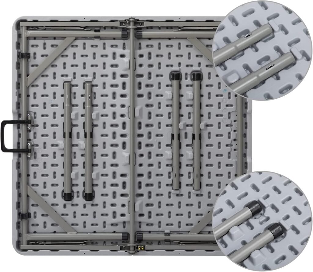 Opvouwbare grijze campingtafel 87 cm met handvat voor tuin, BBQ en binnen- en buitengebruik