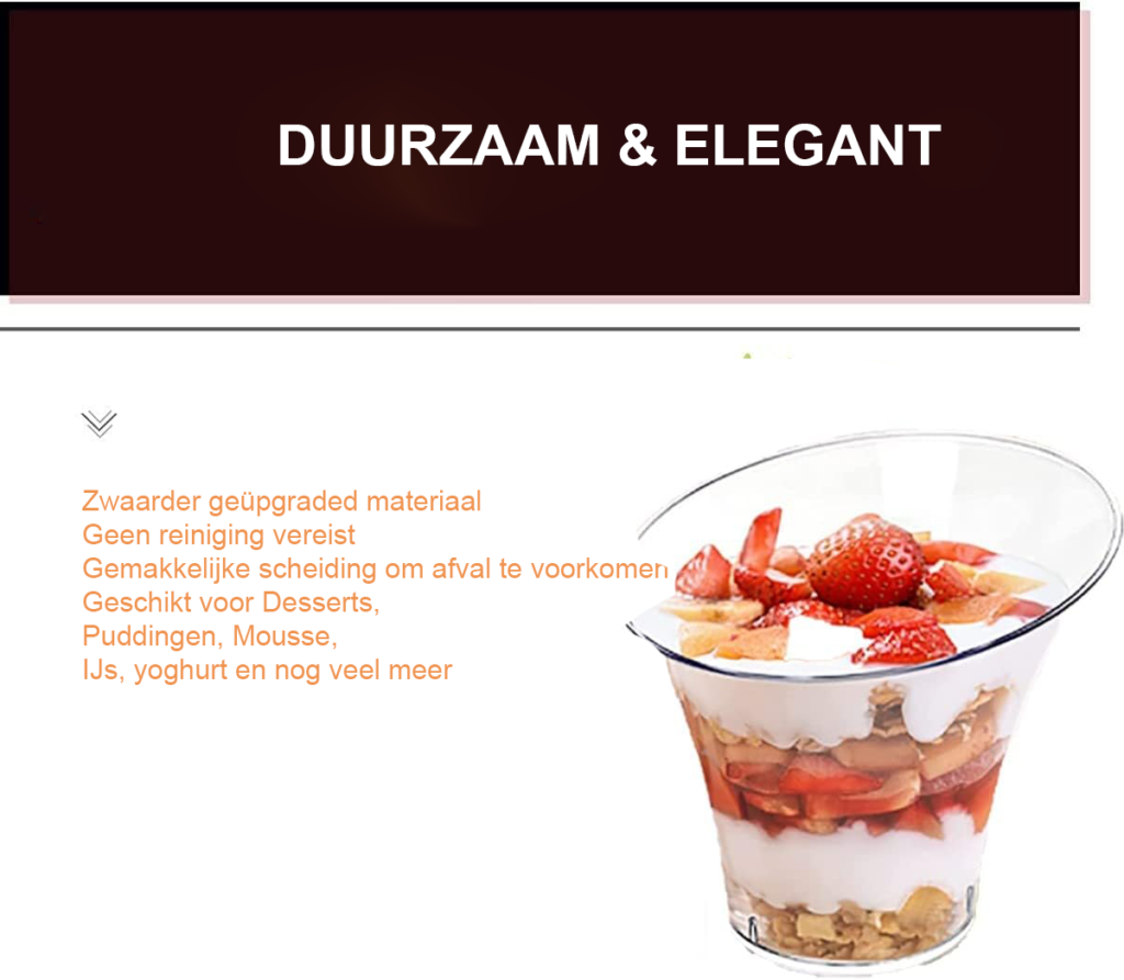 Transparante herbruikbare plastic dessertbekers set van 50 voor ijs, mousse en pudding