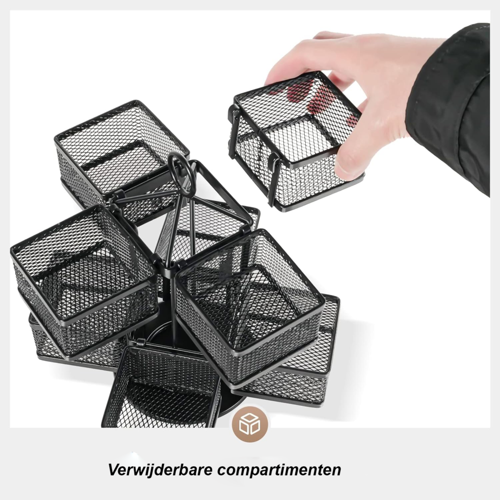 Draaibare theezakjeshouder met verwijderbare compartimenten voor ruimtebesparende thee-opslag