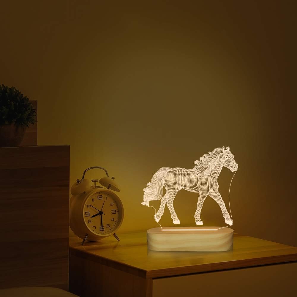 3D illusie paard nachtlampje met warmwit LED-licht voor slaapkamerdecoratie