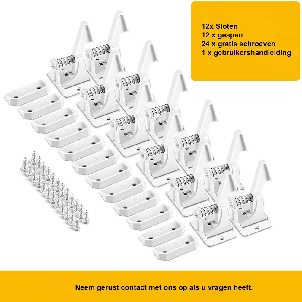 Verborgen veiligheidssloten voor kastjes en laden - set van 12, kinderbeveiliging zonder boren, discreet onzichtbaar design