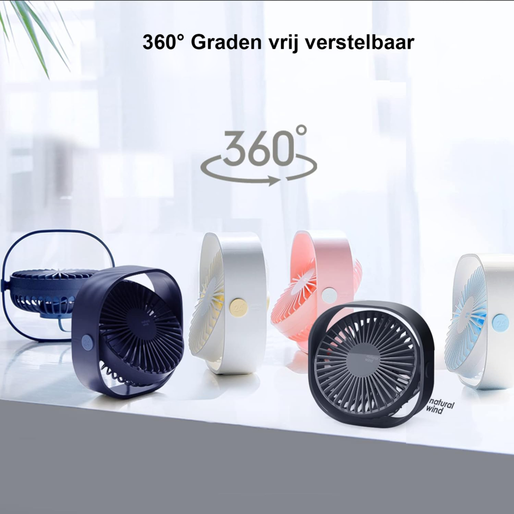 Mini USB ventilator met 3 snelheden en 360 graden rotatie, compact en draagbaar