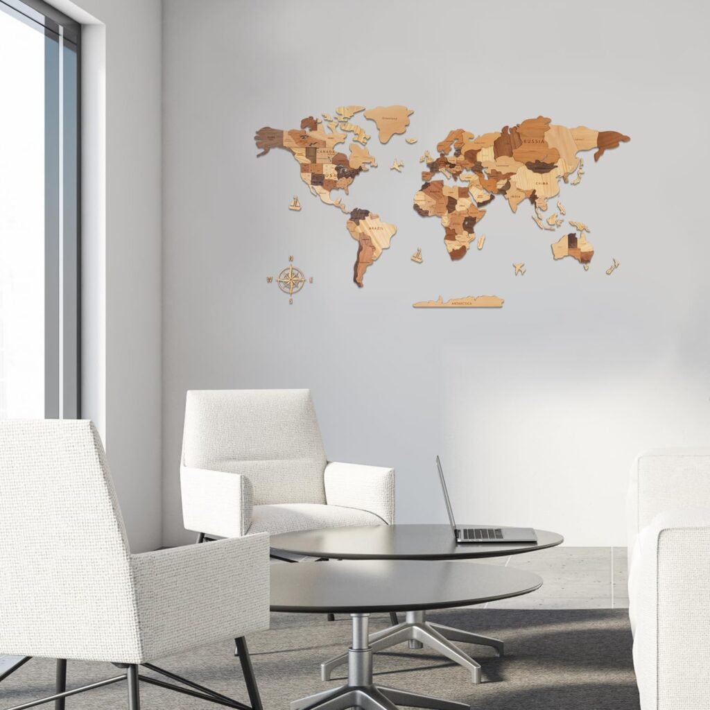 Wereldkaart muurschildering van zelfklevend vinyl voor educatieve wanddecoratie in woonkamer, slaapkamer of kantoor