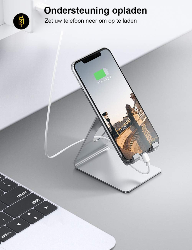 Verstelbare telefoonstandaard voor smartphone op bureau en tafel Verstelbare telefoonstandaard voor smartphone op bureau en tafel