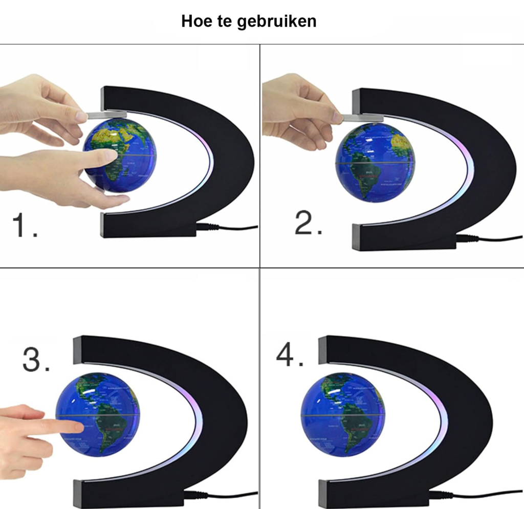 Zwevende wereldbol met verlichting en magnetische levitatie