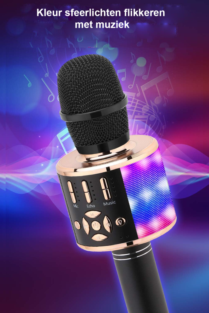 Bluetooth karaoke microfoon met LED-verlichting en ingebouwde speakers voor smartphones en tablets