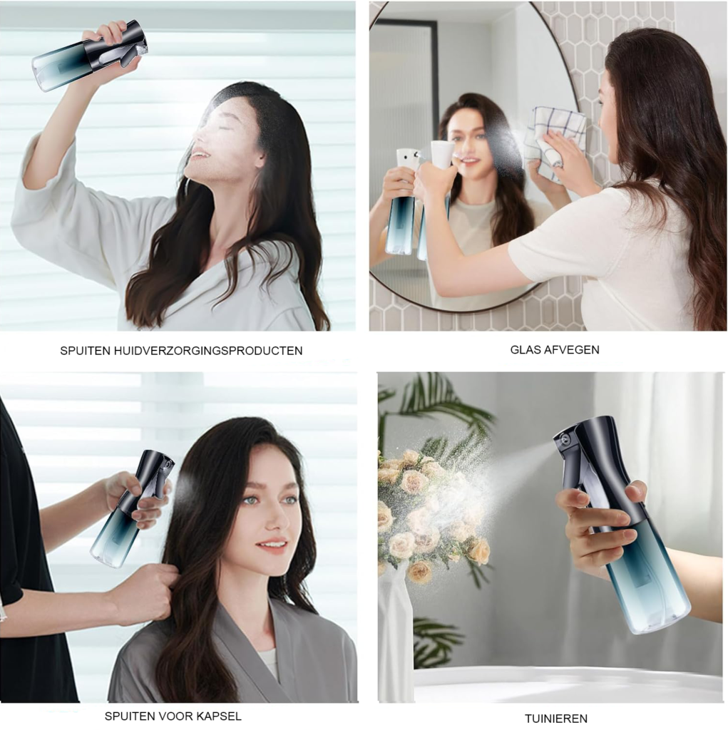 Multifunctionele haarsprayfles 200 ml transparant met fijne nevel en 360° rotatie