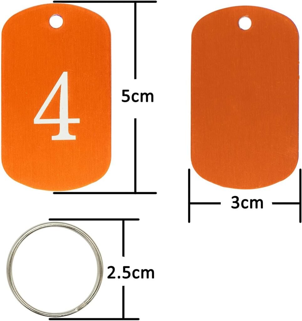 Aluminium gegraveerde nummerlabels en sleutelhangers set voor identificatie en organisatie