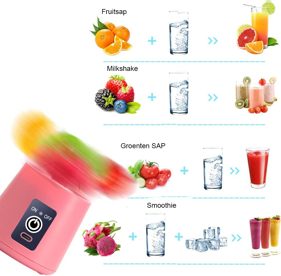 Draagbare oplaadbare blender voor smoothies, compact en geschikt voor thuis en onderweg