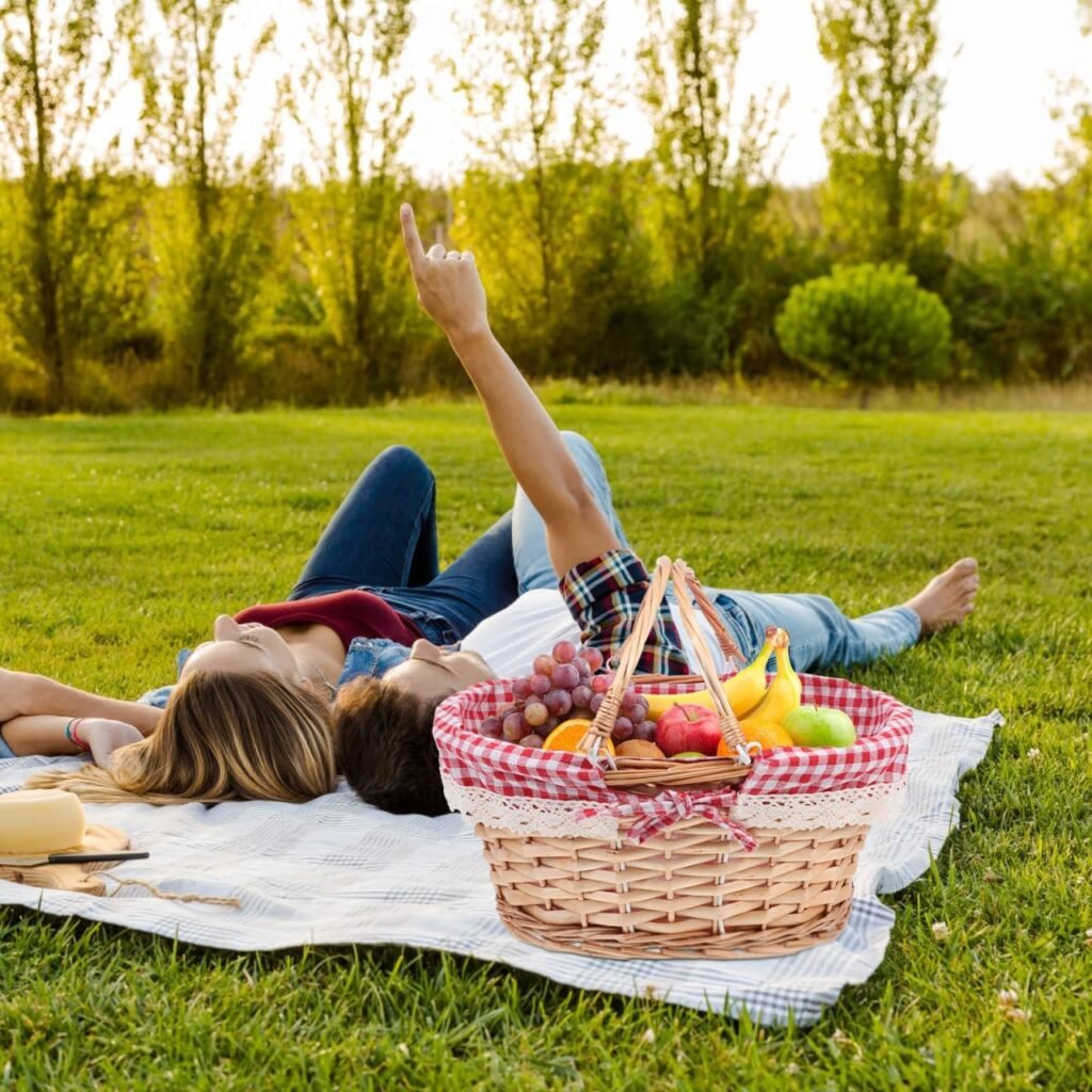 Rotan picknickmand met inlegger voor picknicks en boodschappen