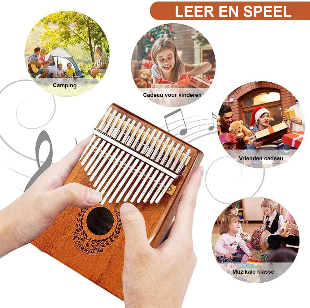 Kalimba duimpiano met 17 tanden van hout met beschermhoes