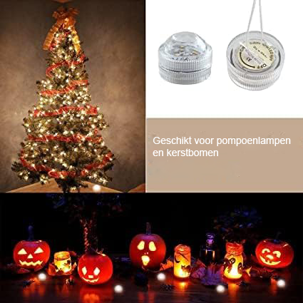 Pompoenverlichting met LED-waxinelichtjes, set van 12, warm wit licht, voor binnen en buiten