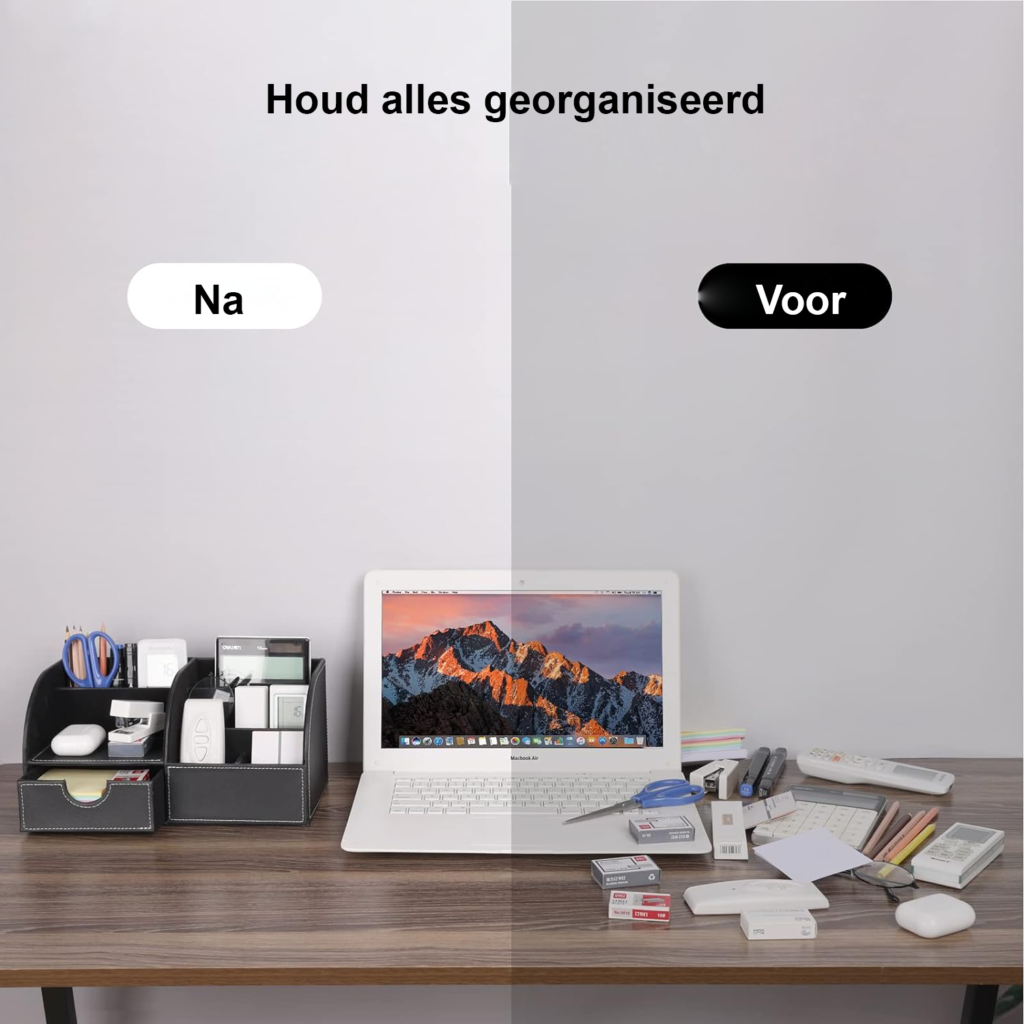 PU leren bureau organizer met pennenhouders in zwart