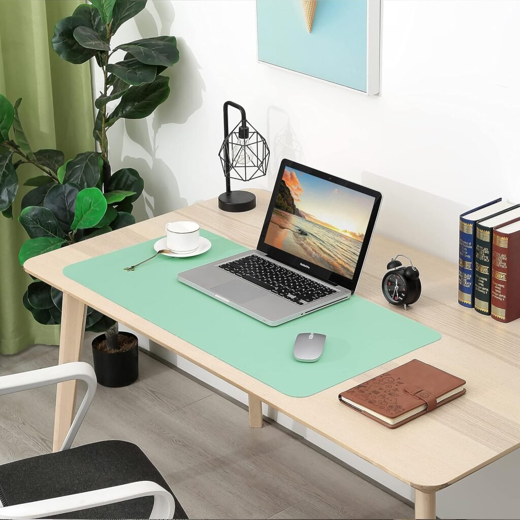 Dubbelzijdige bureau-onderlegger van PU-leer in bruin en rijstkleur, 90 x 43 cm, antislip en waterdicht