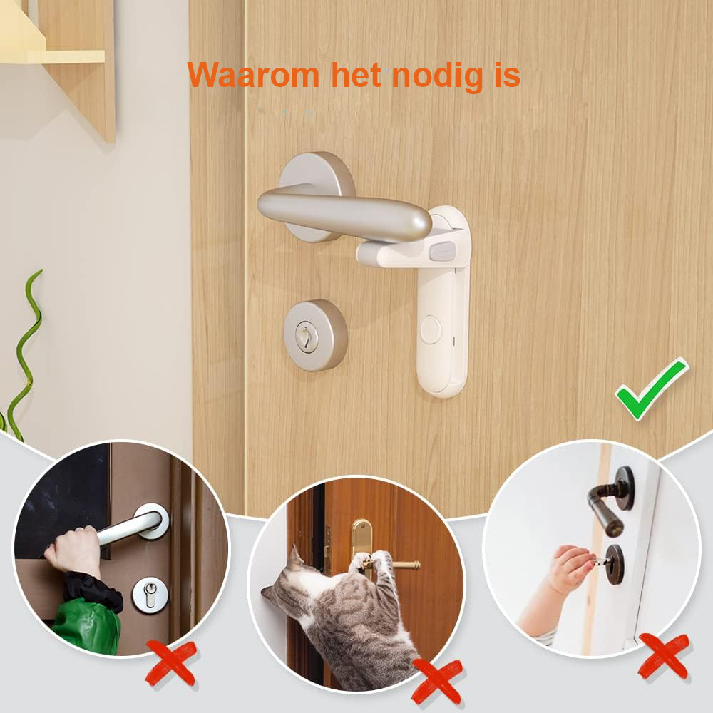 Kinderveilige deurklinkvergrendeling voor peuters en kleuters met onzichtbare beveiliging en eenvoudige installatie