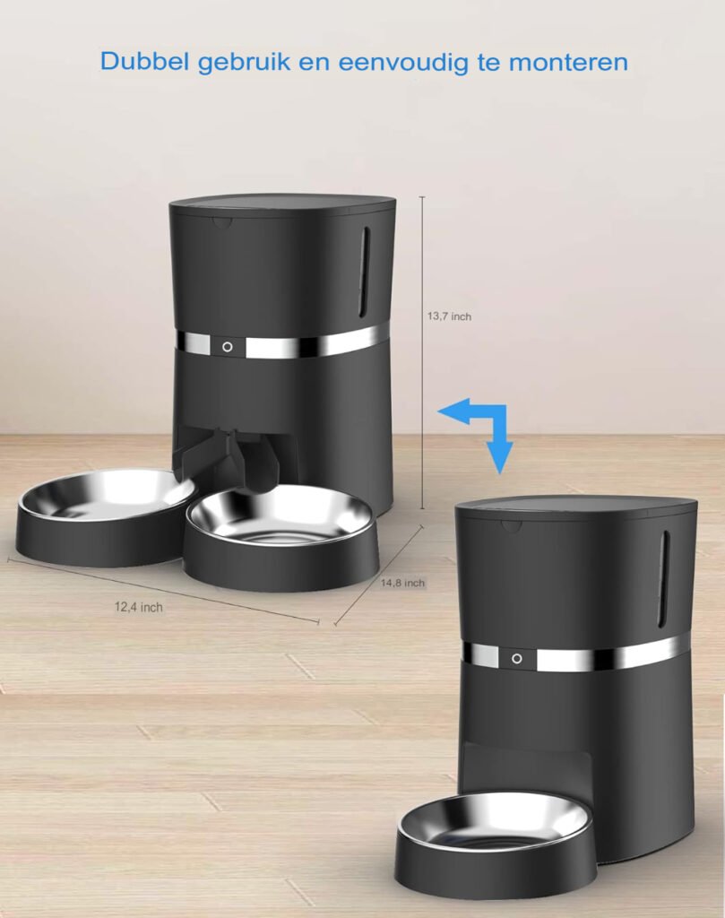 Automatische voederautomaat voor katten met geluidsopname, instelbare voedingstijden en ruime capaciteit in zwart Automatische voederautomaat voor katten met geluidsopname, instelbare voedingstijden en ruime capaciteit in zwart