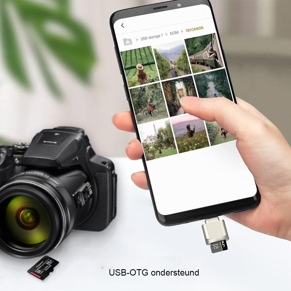 Micro SD kaartlezer met USB-C adapter voor TF-kaarten en gegevensoverdracht