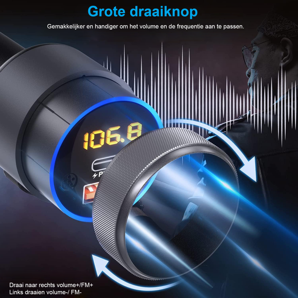 Bluetooth zender voor auto met AUX-adapter, handsfree bellen en draadloze oplader