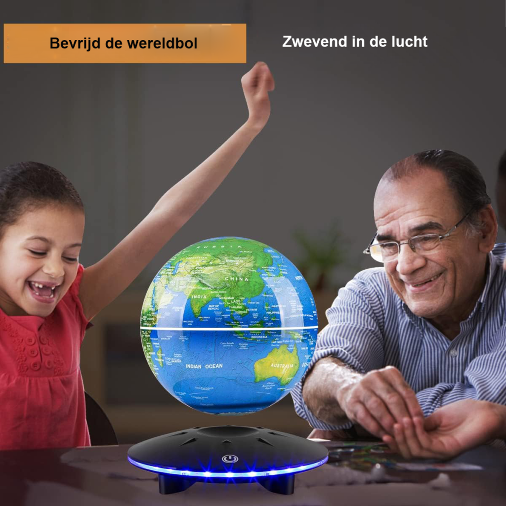 zwevende wereldbol met magnetische levitatie en LED-verlichting