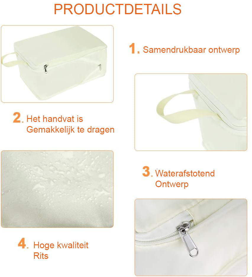 Inpakorganizer set met 4 compressiekubussen voor bagage van polyester in verschillende maten