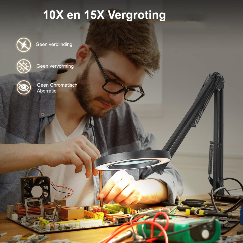 Vergrootglas met LED Verlichting - Flexibele Bureaulamp - Voor Lezen, Hobby en Precisiewerk - Werkplekstandaard
