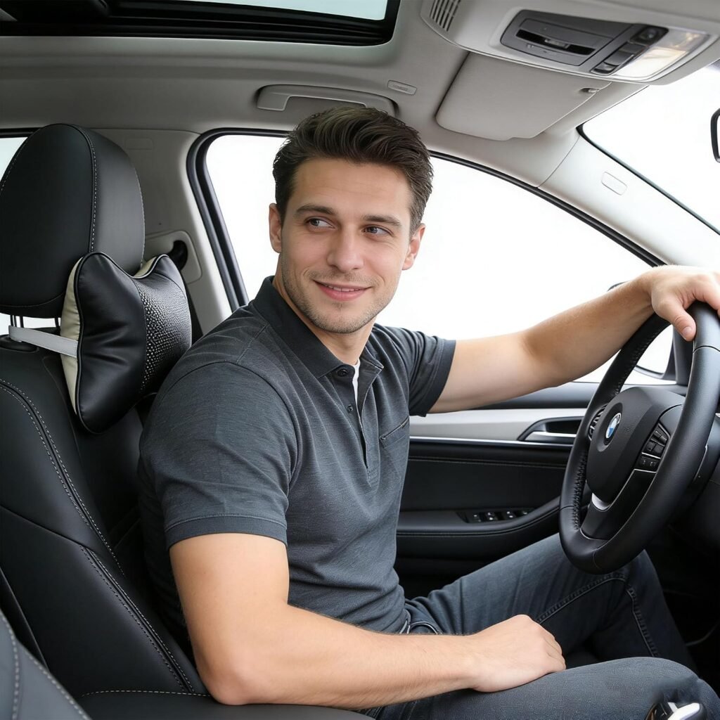 Ergonomisch autokussen zwart voor comfortabele nekondersteuning in autostoel