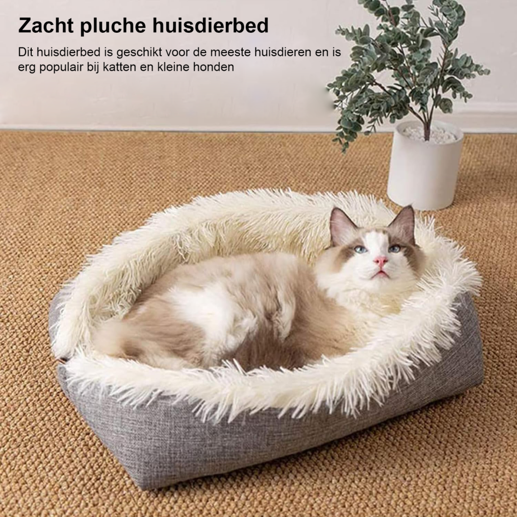 Katten- en hondenbed in slaapzakstijl van polyester, grijs met witte accenten, 60 cm diameter