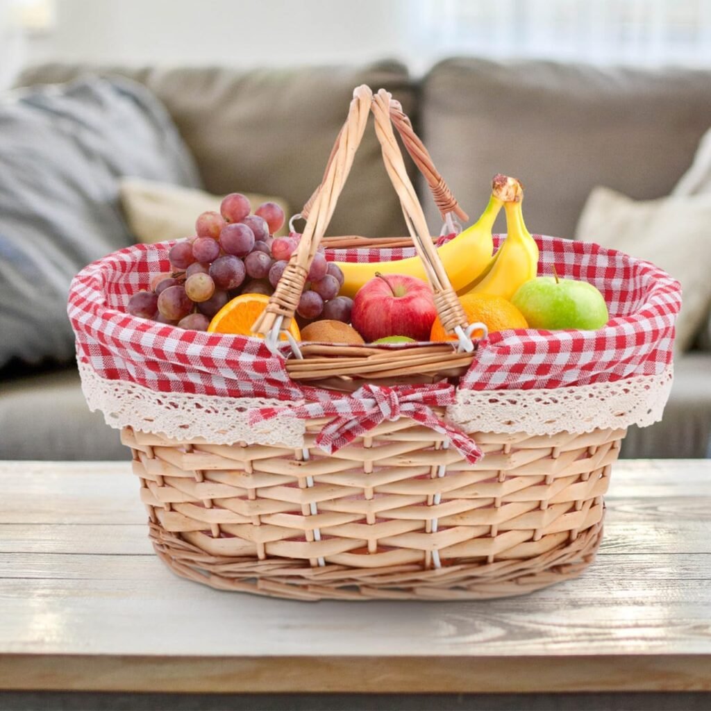 Rotan picknickmand met inlegger voor picknicks en boodschappen