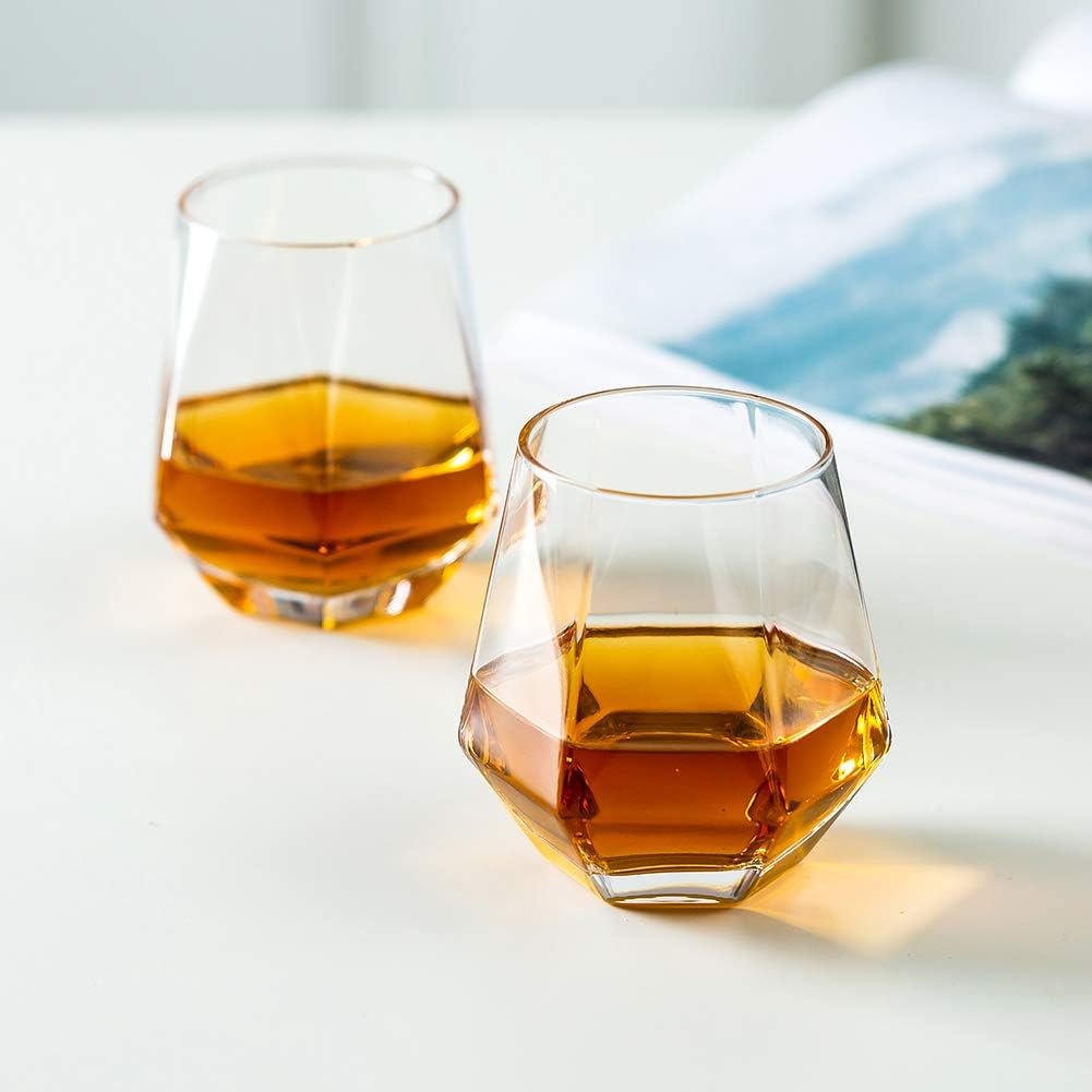 Whiskeyglazen Set van 2 - Tumbler Glazen met Diamantpatroon - Voor Bourbon en Rum - 300 ml