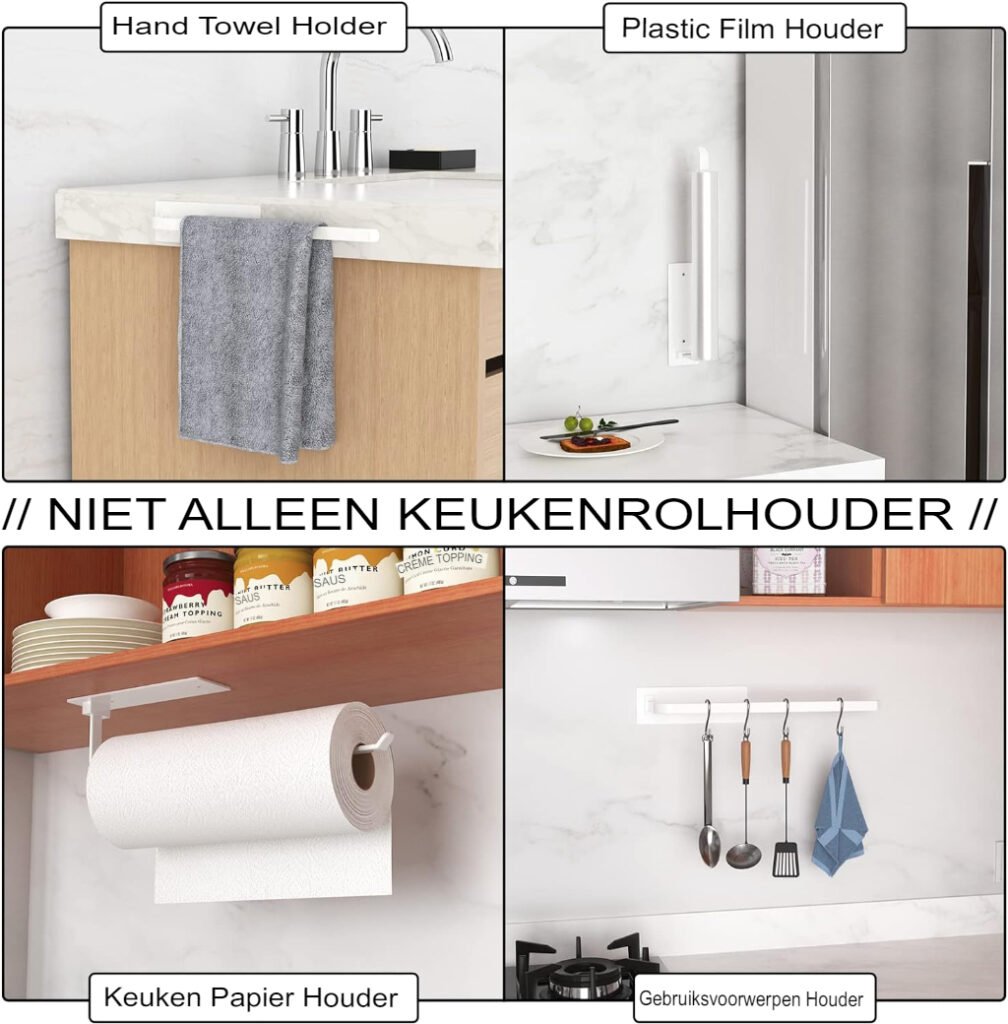 Zelfklevende keukenrolhouder voor standaard keukenrollen, ruimtebesparend en eenvoudig te installeren