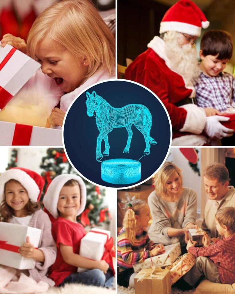 3D illusie nachtlamp met paardenmotief, afstandsbediening en kleurverandering