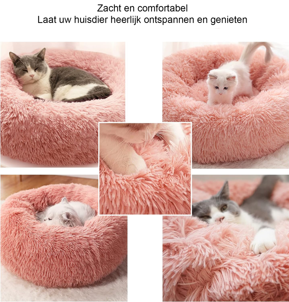 Fluffy hondenbed van zacht pluche in roze, maat S, voor honden en katten