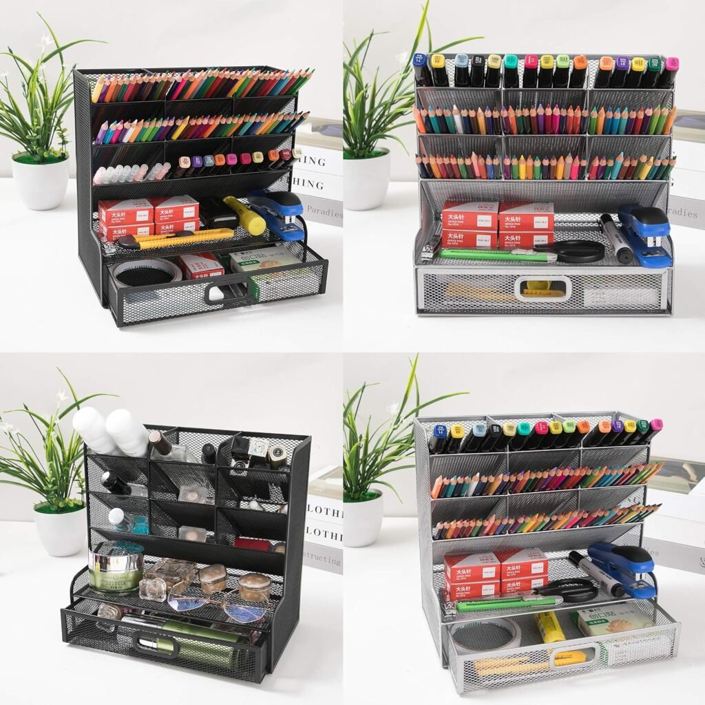 Mesh bureau organizer met lade en 12 compartimenten