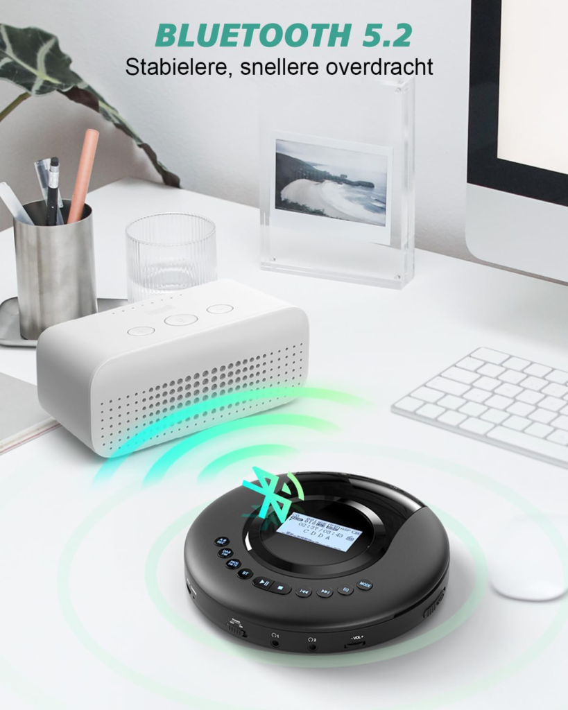 Draagbare CD-speler met DAB/FM-radio - Bluetooth Discman met Audioboekfunctie - Anti-schokbescherming - 2000mAh Batterij