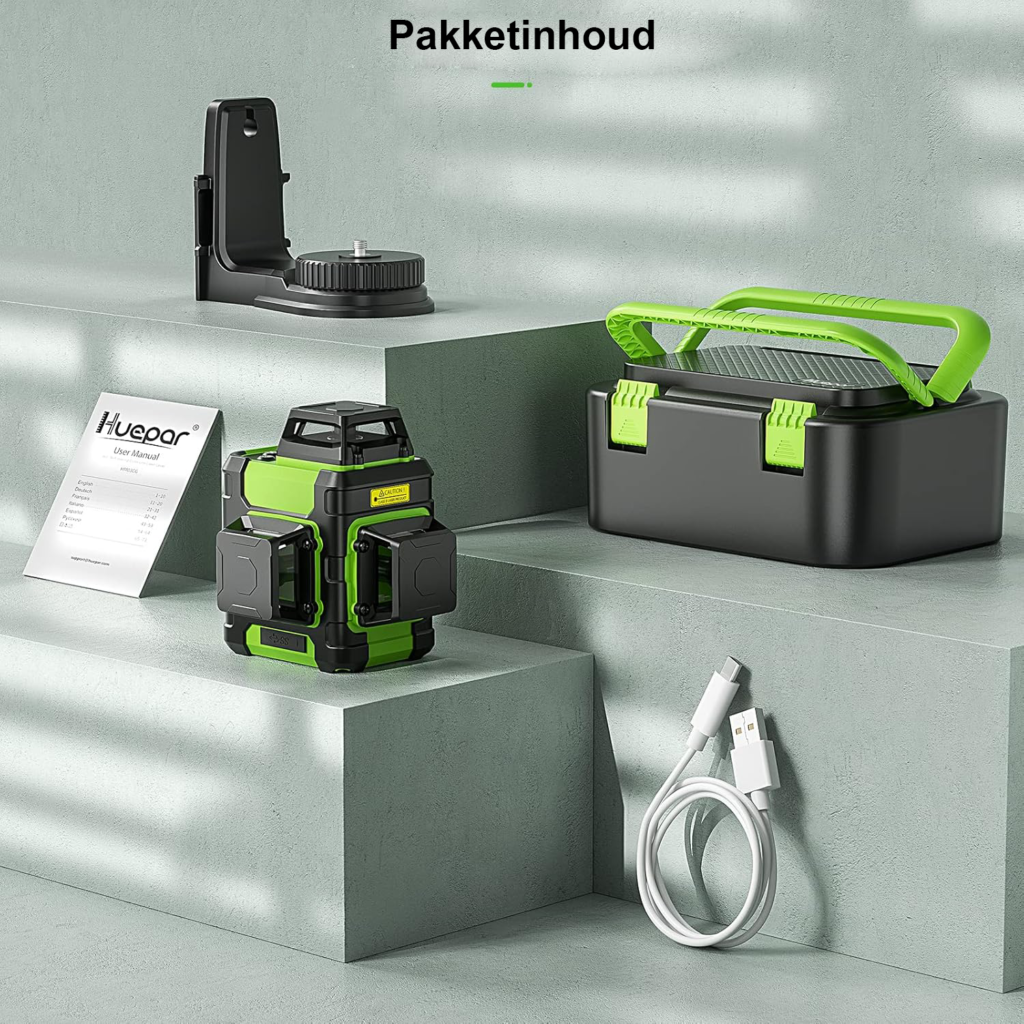 360° zelfnivellerende 3D kruislijnlaser met groene stralen, 12 lijnen en IP54 waterdichte behuizing