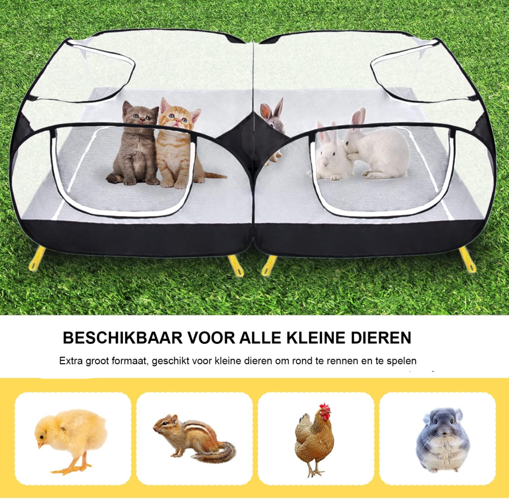 Opvouwbare speelpen voor kleine dieren, geschikt voor puppy’s, kittens, konijnen, eenden en kippen, voor binnen en buiten