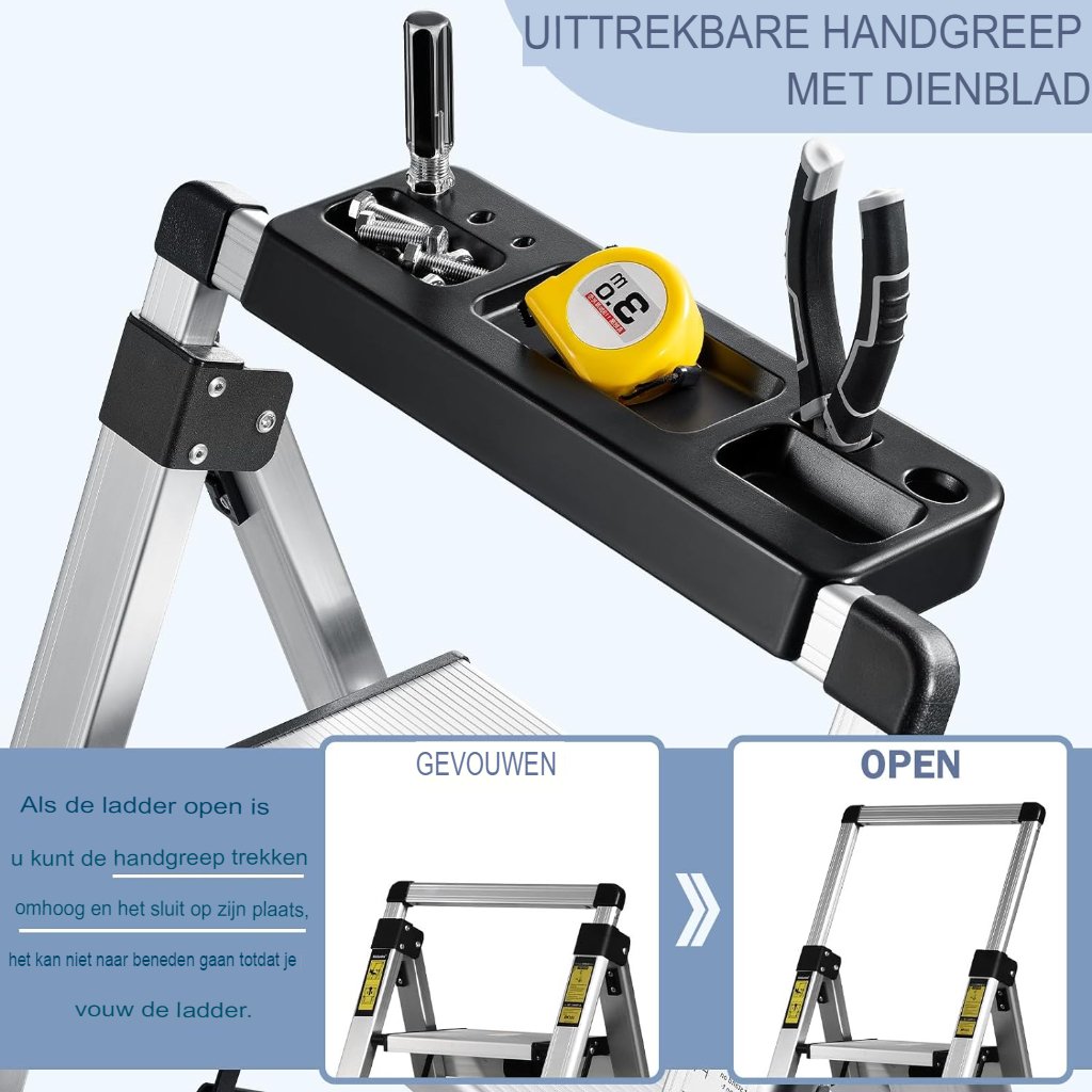 Telescopische aluminium stepladder met antislip treden, 4 treden en draagvermogen tot 150 kg