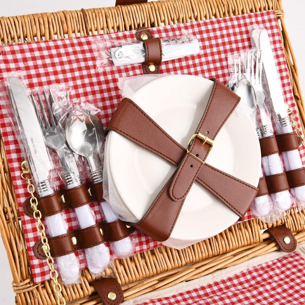Picknickmand set voor 4 personen met geïsoleerde koeltas en bestekset