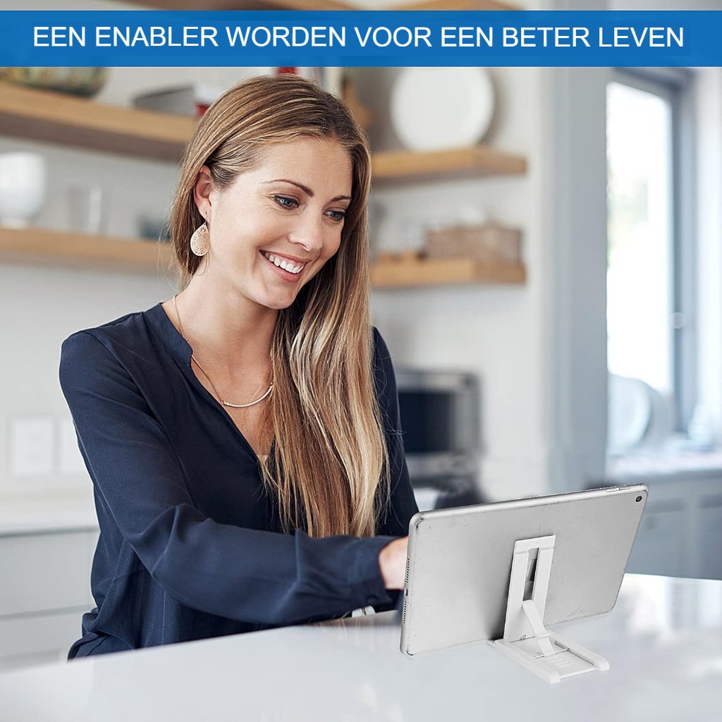 Verstelbare zwarte telefoonstandaard voor bureau, handsfree smartphonehouder